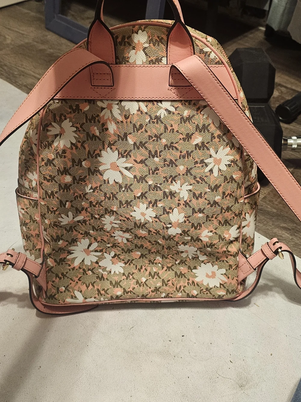 Michael Kors Pink Trim Floral Logo Mini Backpack